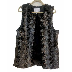BCBGeneration BCBG Long Faux Fur Vest Silver Black Metallic Size S Open Front